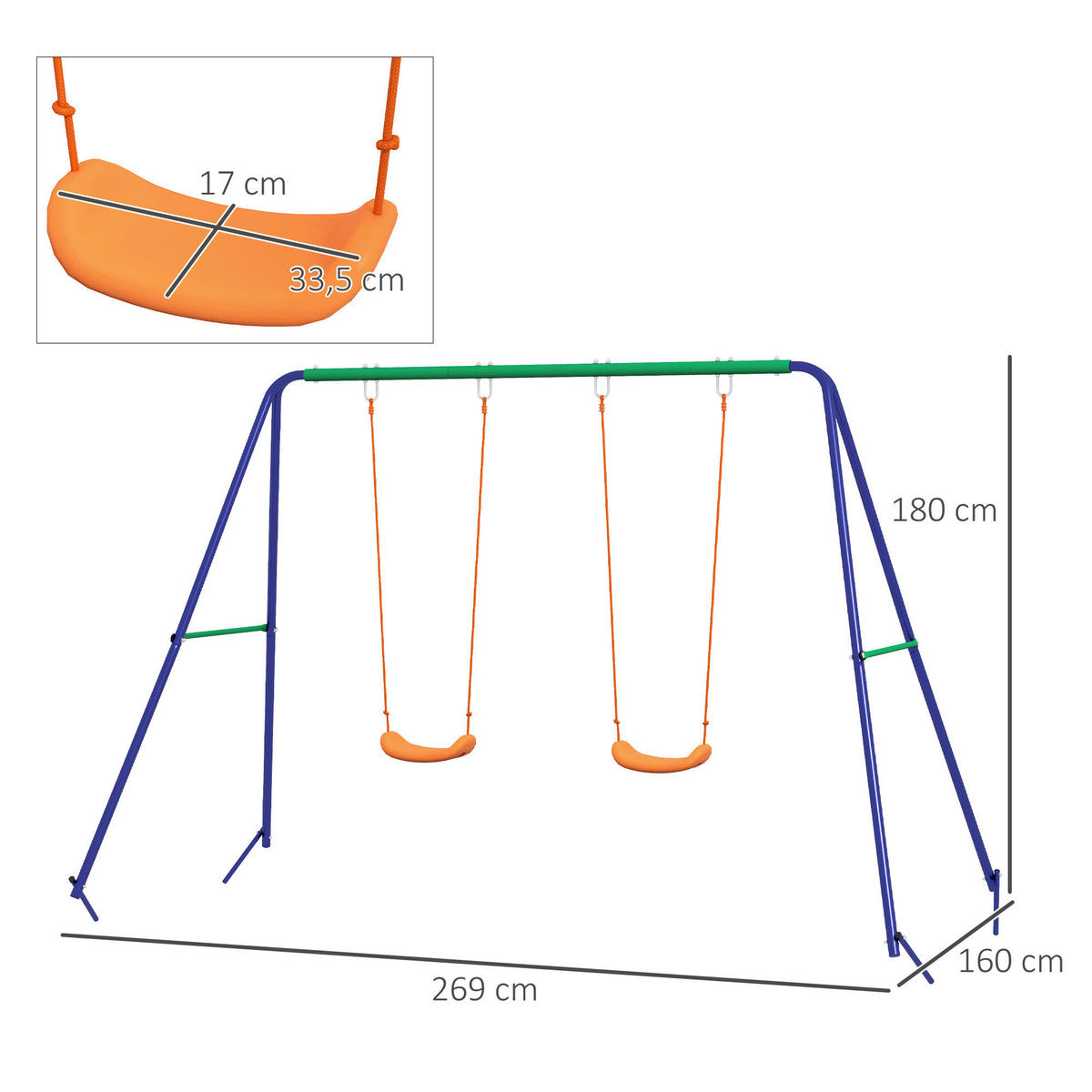 Outsunny Schaukel orange B/H/L: ca. 160x269x180 cm Kinderschaukel - orange/blau (180,00/160,00/269,00cm) - Outsunny