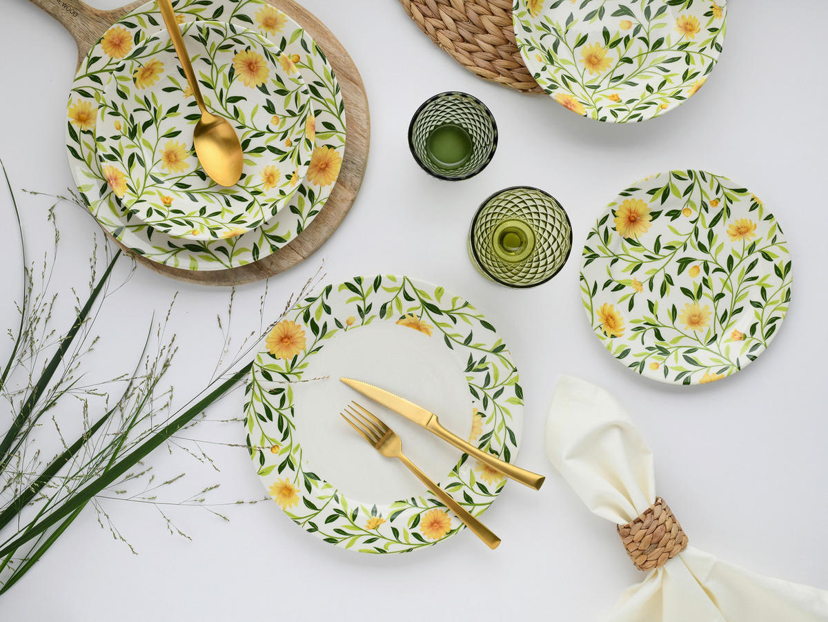 CreaTable Tafelservice Amarilla gelb Steingut 12 tlg. Amarilla - gelb - CreaTable