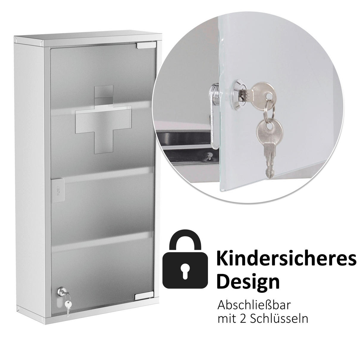 HOMCOM Medizinschrank silber Glas B/H/L: ca. 12x30x60 cm Medizinschrank - silber (60,00/12,00/30,00cm) - HOMCOM