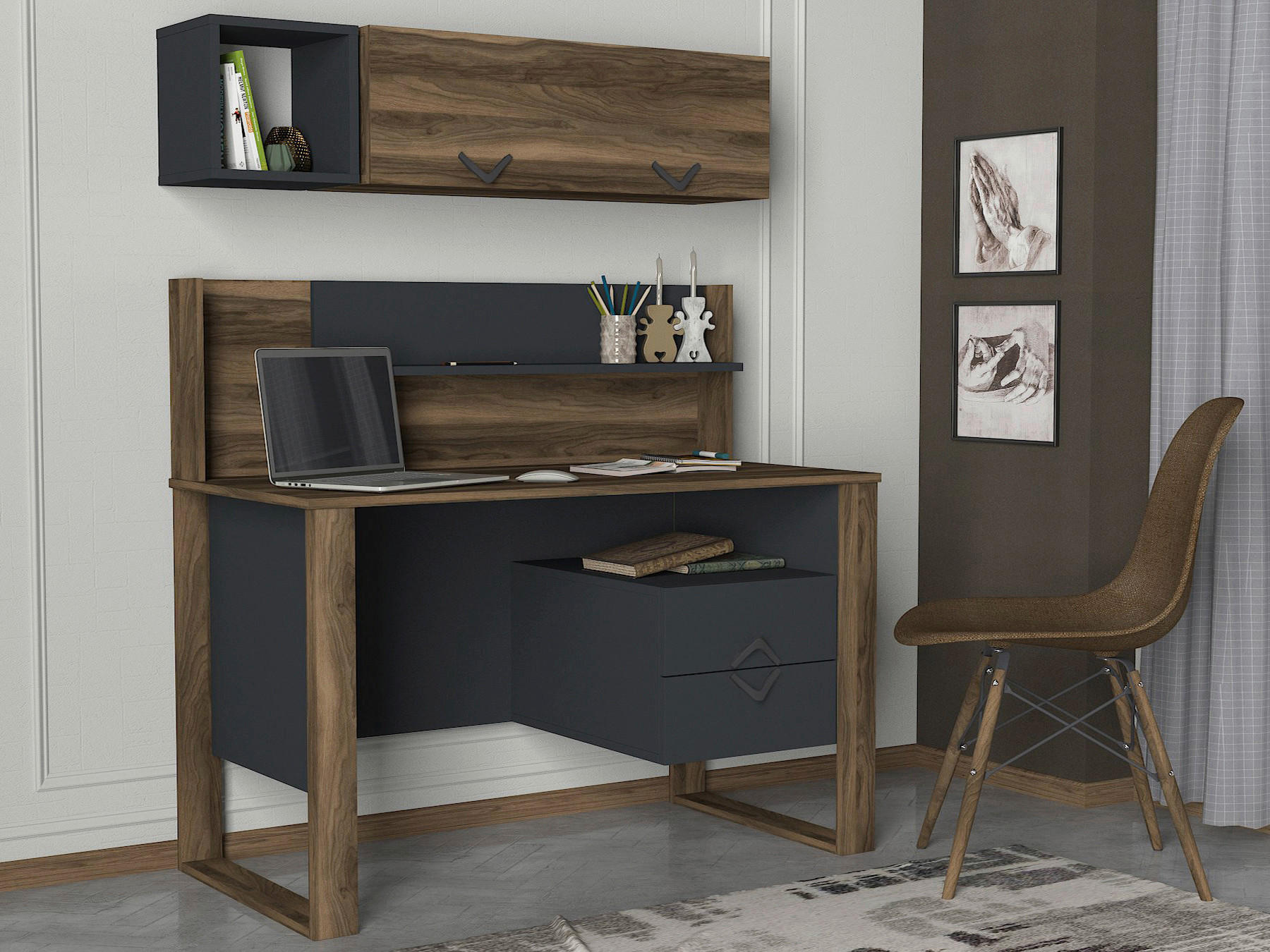 Schreibtisch Bumerang walnuss Nachbildung anthrazit B/H/T: ca. 120x114x60 cm Bumerang - walnuss/anthrazit (120,00/114,00/60,00cm) - moebel17