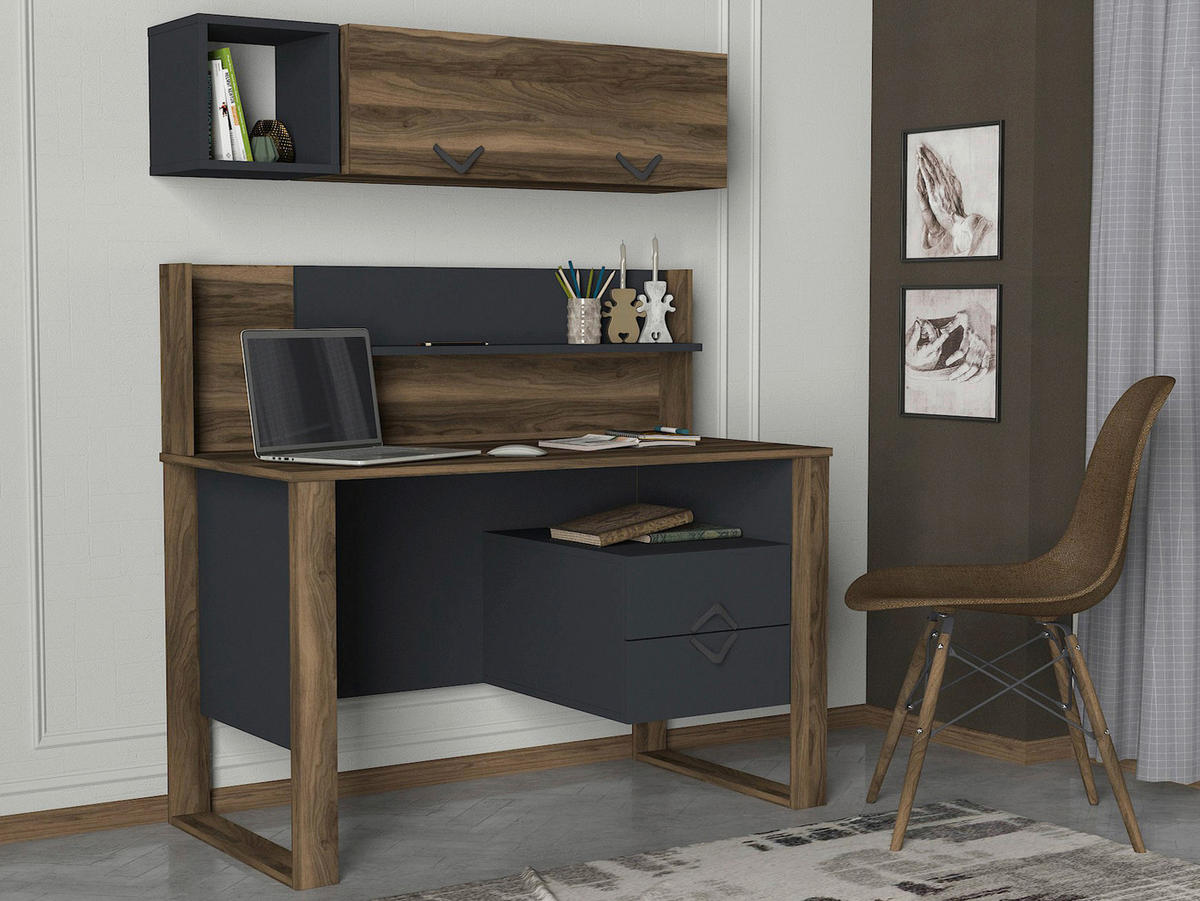 Schreibtisch Bumerang walnuss Nachbildung anthrazit B/H/T: ca. 120x114x60 cm Bumerang - walnuss/anthrazit (120,00/114,00/60,00cm) - moebel17