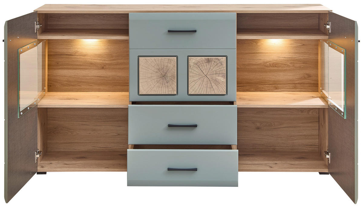 Sideboard Fun Plus 2 salbei Oak Eiche Viking Nachbildung B/H/T: ca. 170x94x42 cm Fun Plus 2 - Oak/salbei (170,00/94,00/42,00cm)