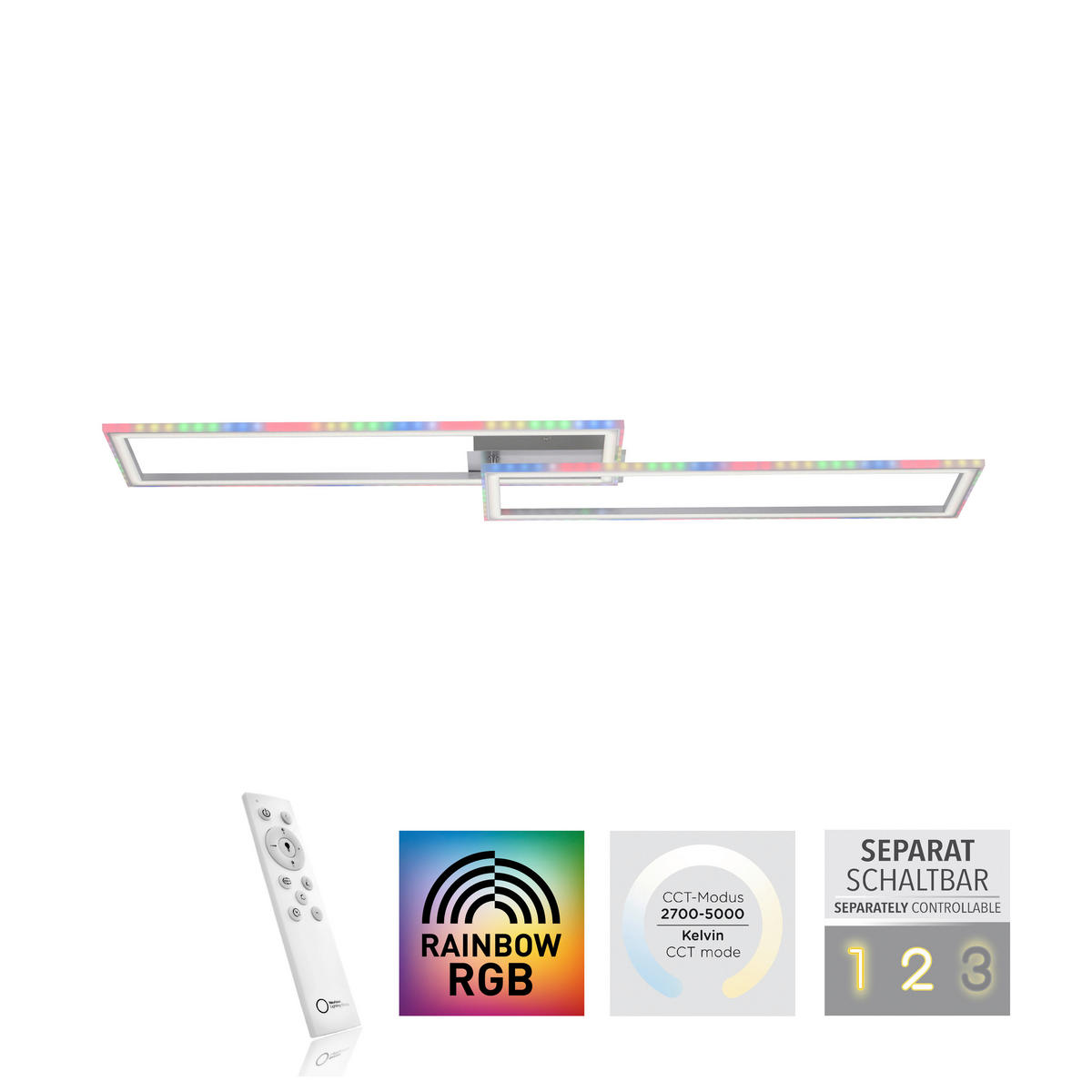 Just Light LED-Deckenleuchte FELIX60 14635-55 stahlfarbig weiß Kunststoff Stahl B/H/T: ca. 121x6,4x72 cm 2 Brennstellen FELIX60 - weiß/stahlfarbig (121,00/6,40/72,00cm) - Just Light