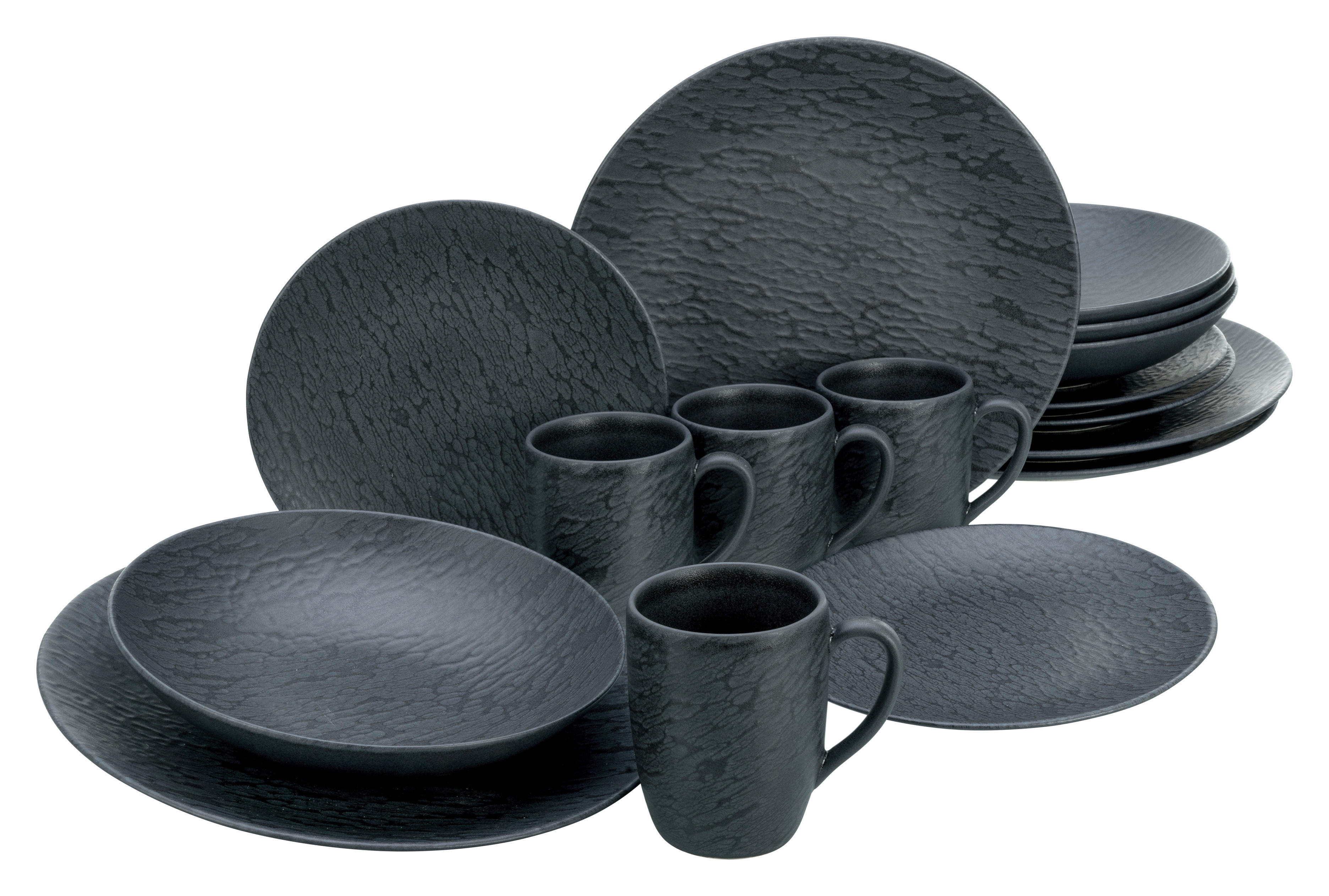 CreaTable 23861 Tafelservice Uno für 4 Personen, Steinzeug, schwarz (1 Set,  12-teilig)