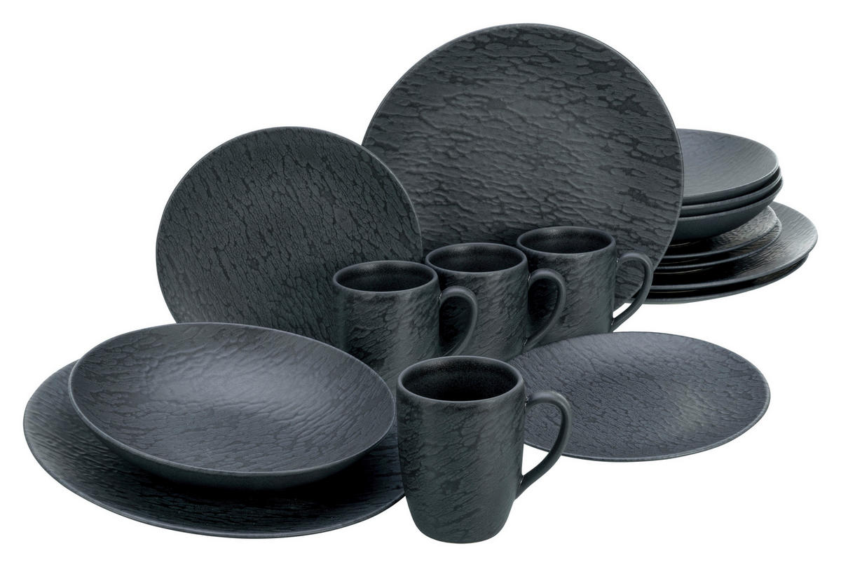 CreaTable Kombiservice Schiefer schwarz Steinzeug 16 tlg. Schiefer - schwarz - CreaTable