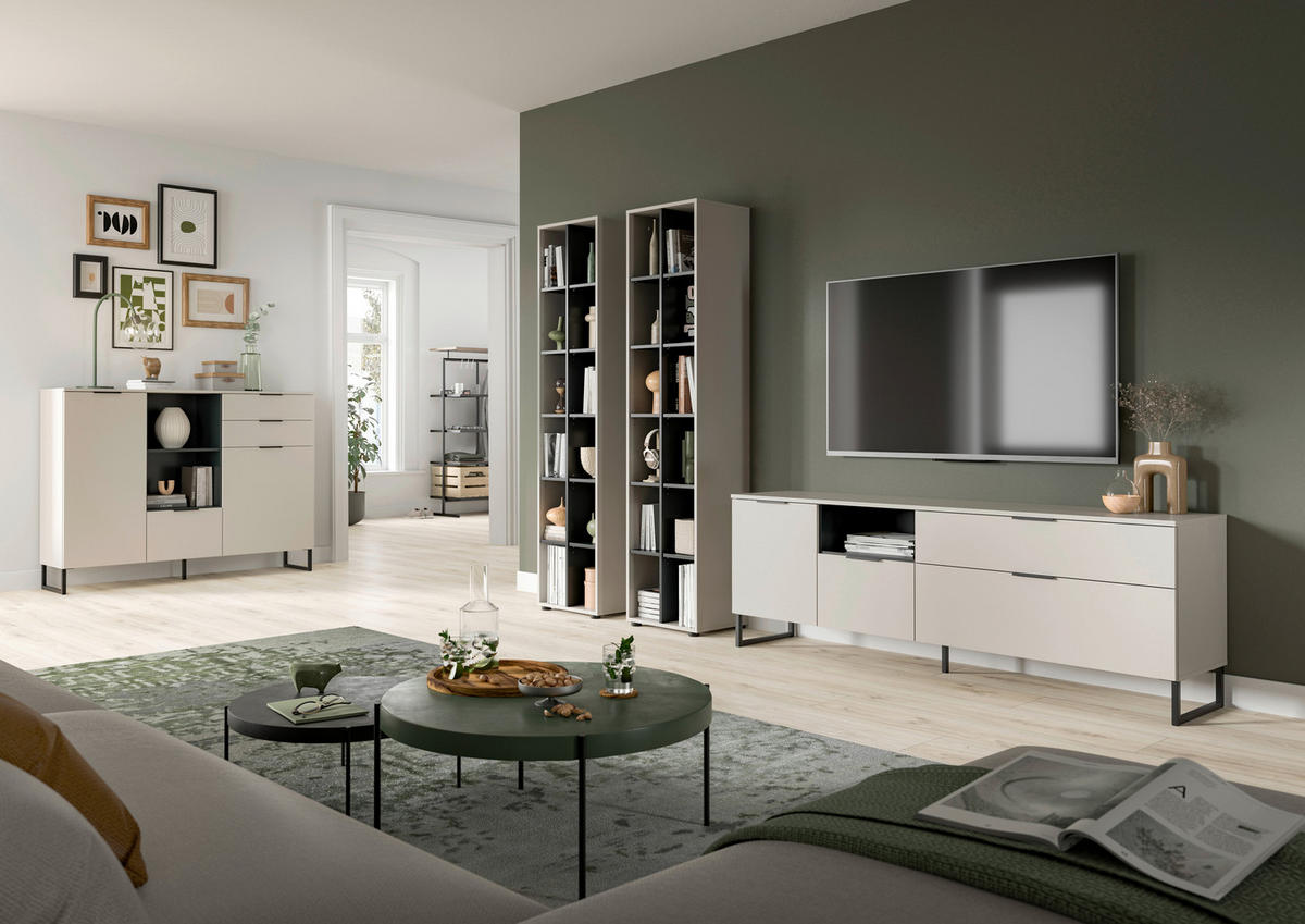 Wohnwand Noida Kaschmirgrau Nachbildung schwarz B/H/T: ca. 305x192x41 cm Noida - schwarz (305,00/192,00/41,00cm) - xonox.home