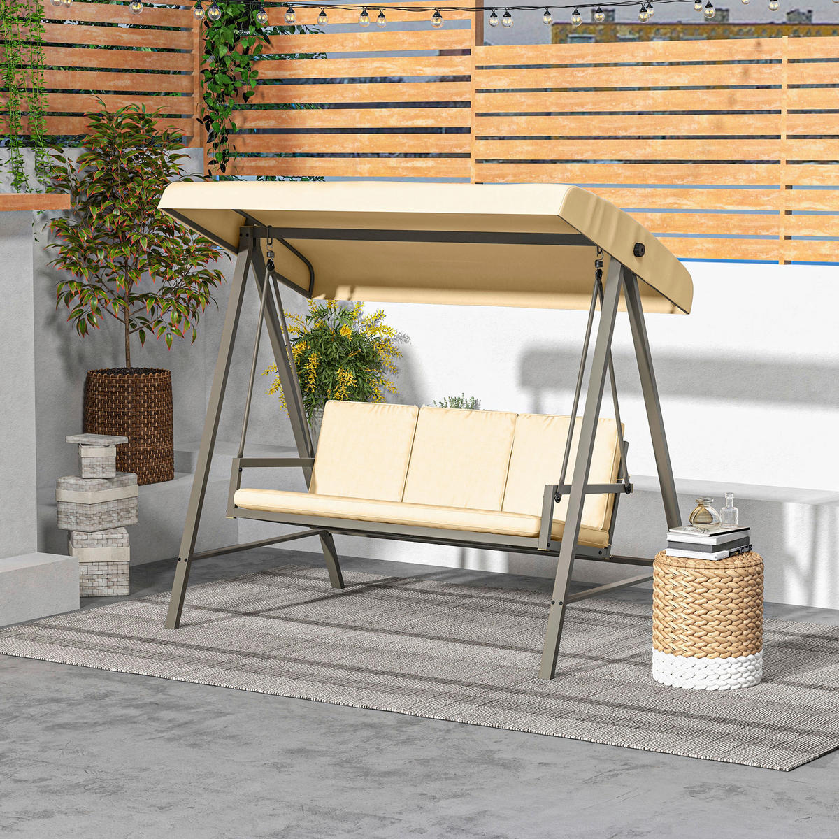 Outsunny Hollywoodschaukel beige Edelstahl B/H/L: ca. 125x200x175 cm Hollywoodschaukel - beige (175,00/125,00/200,00cm) - Outsunny