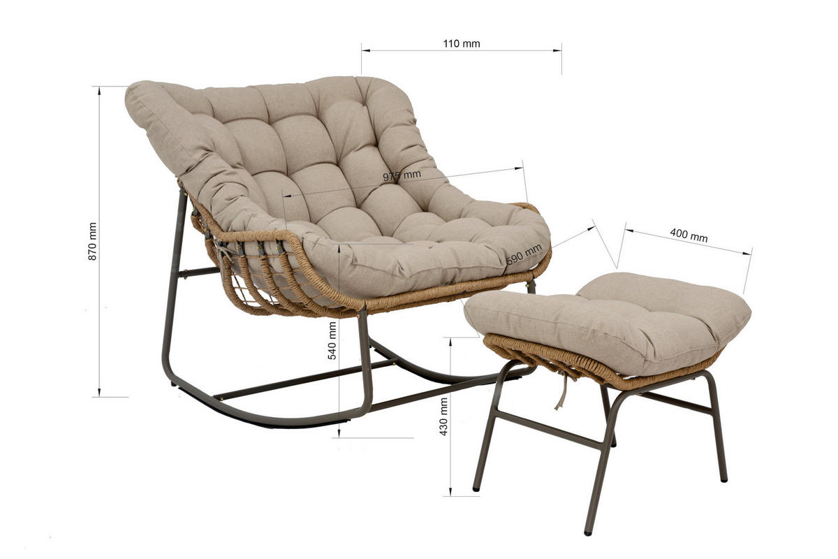 POCOline Gartenstuhl braun Stahl Schaukelstuhl_mit_Hocker - braun/beige - POCOline