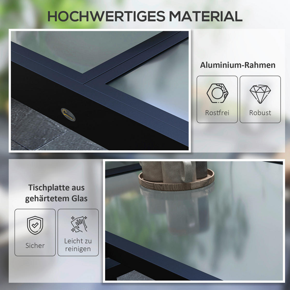 Outsunny Gartentisch schwarz Aluminium B/H/L: ca. 80x75x160 cm Gartentisch - schwarz (160,00/80,00/75,00cm) - Outsunny