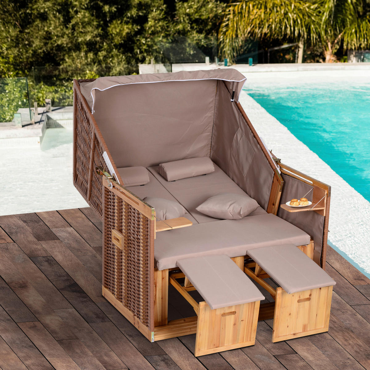 Outsunny Strandkorb hellbraun Metall B/H/T: ca. 118x150x79 cm Strandkorb - hellbraun (118,00/150,00/79,00cm) - Outsunny