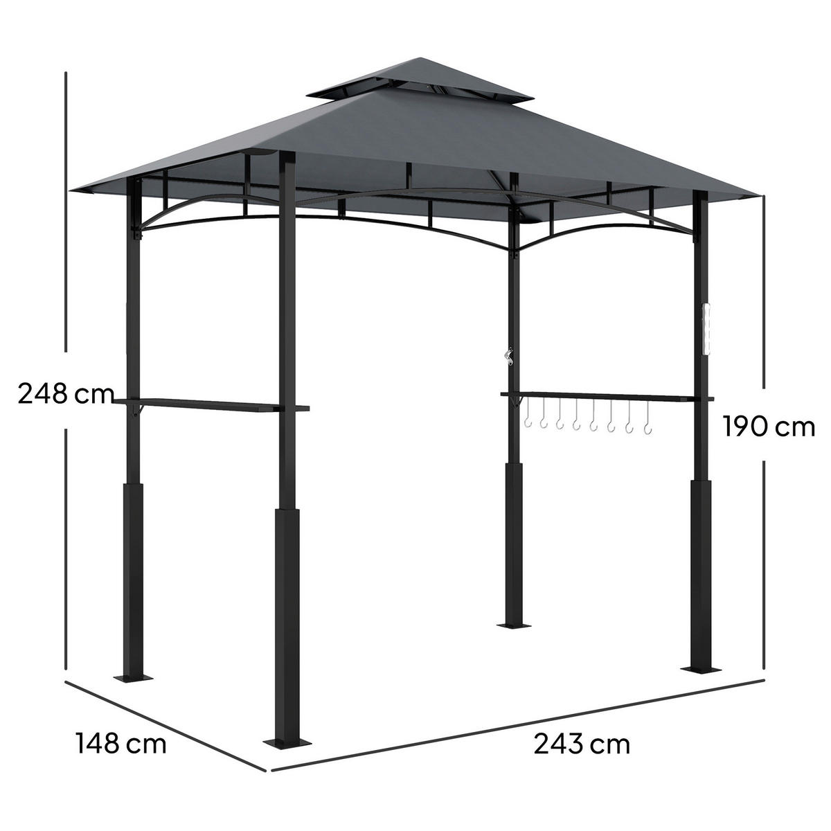 Outsunny Grillpavillon dunkelgrau Polyester B/H/L: ca. 148x248x243 cm Grillpavillon - dunkelgrau (243,00/148,00/248,00cm) - Outsunny