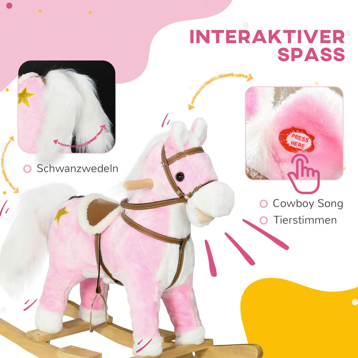 HOMCOM Schaukelpferd B/H/L: ca. 26x62x68 cm Schaukelpferd - rosa (68,00/26,00/62,00cm) - HOMCOM