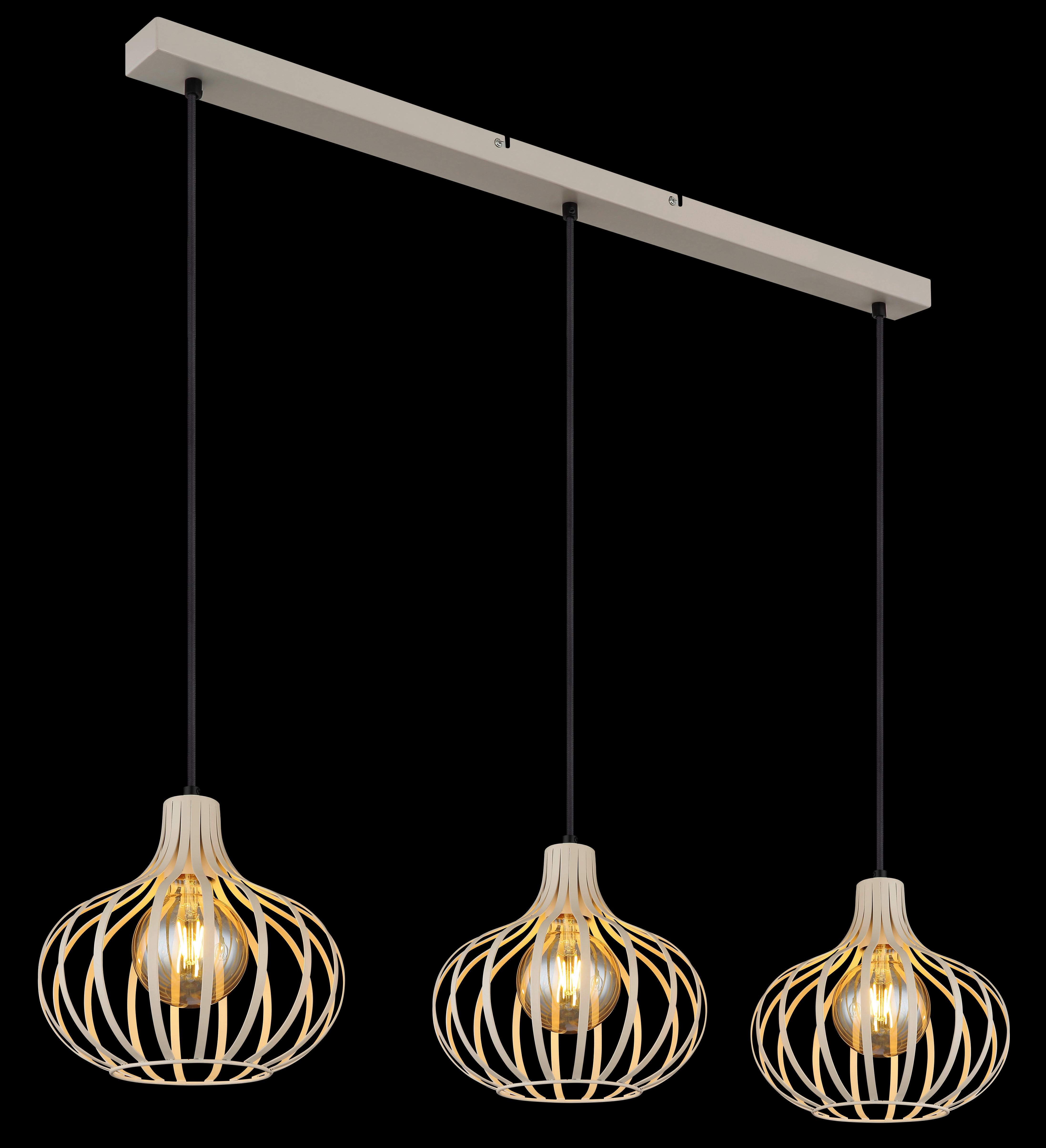 GLOBO Pendelleuchte MATEO 33370319 schwarz sand creme Metall B/H/L: ca. 103x150x25 cm E27 3 Brennstellen MATEO - sand/creme (25,00/103,00/150,00cm) - GLOBO