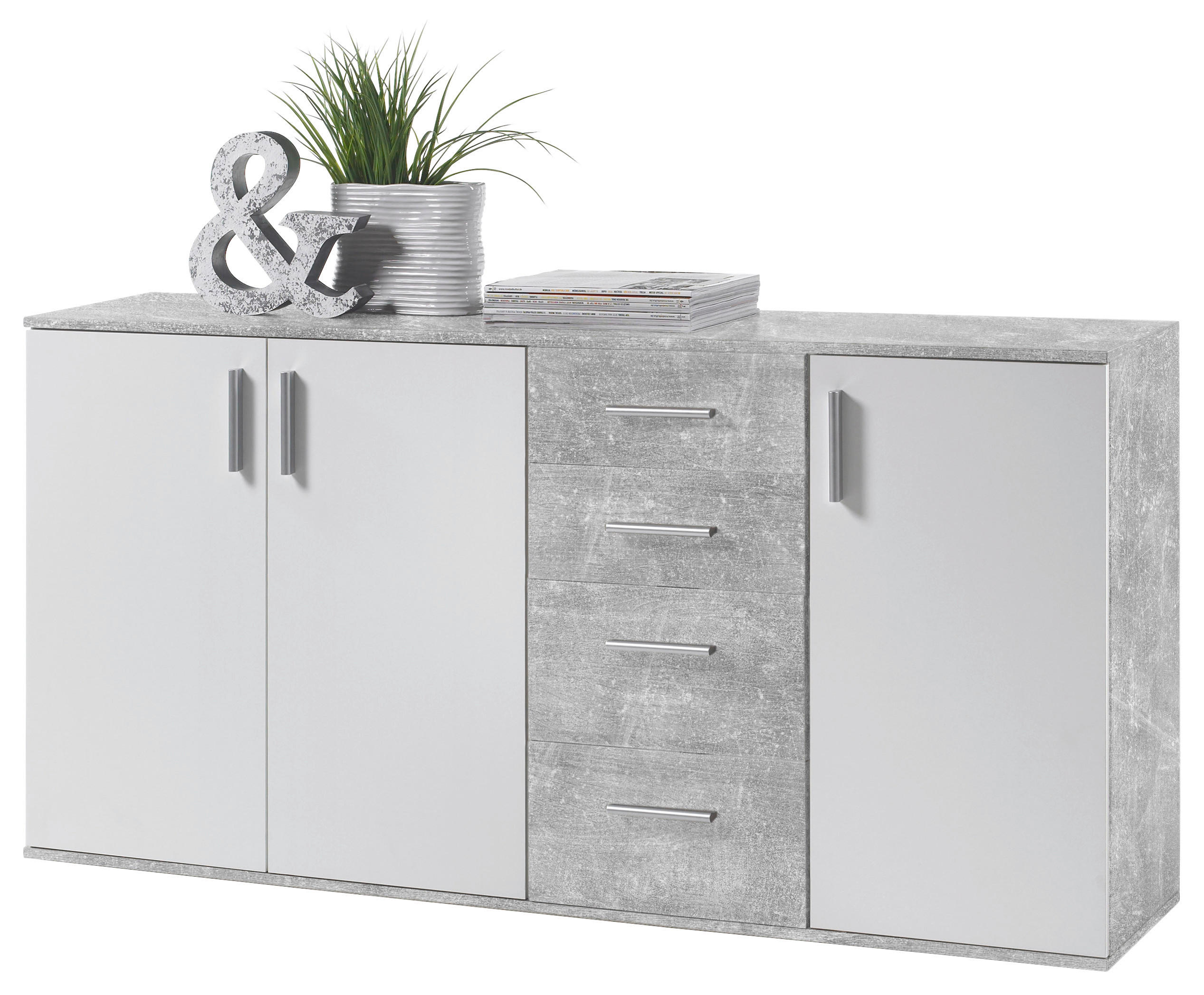 Kommode Bobby 3 B/H/T: ca. 160x82x35 cm Bobby 3 - Beton/weiß (160,00/82,00/35,00cm)