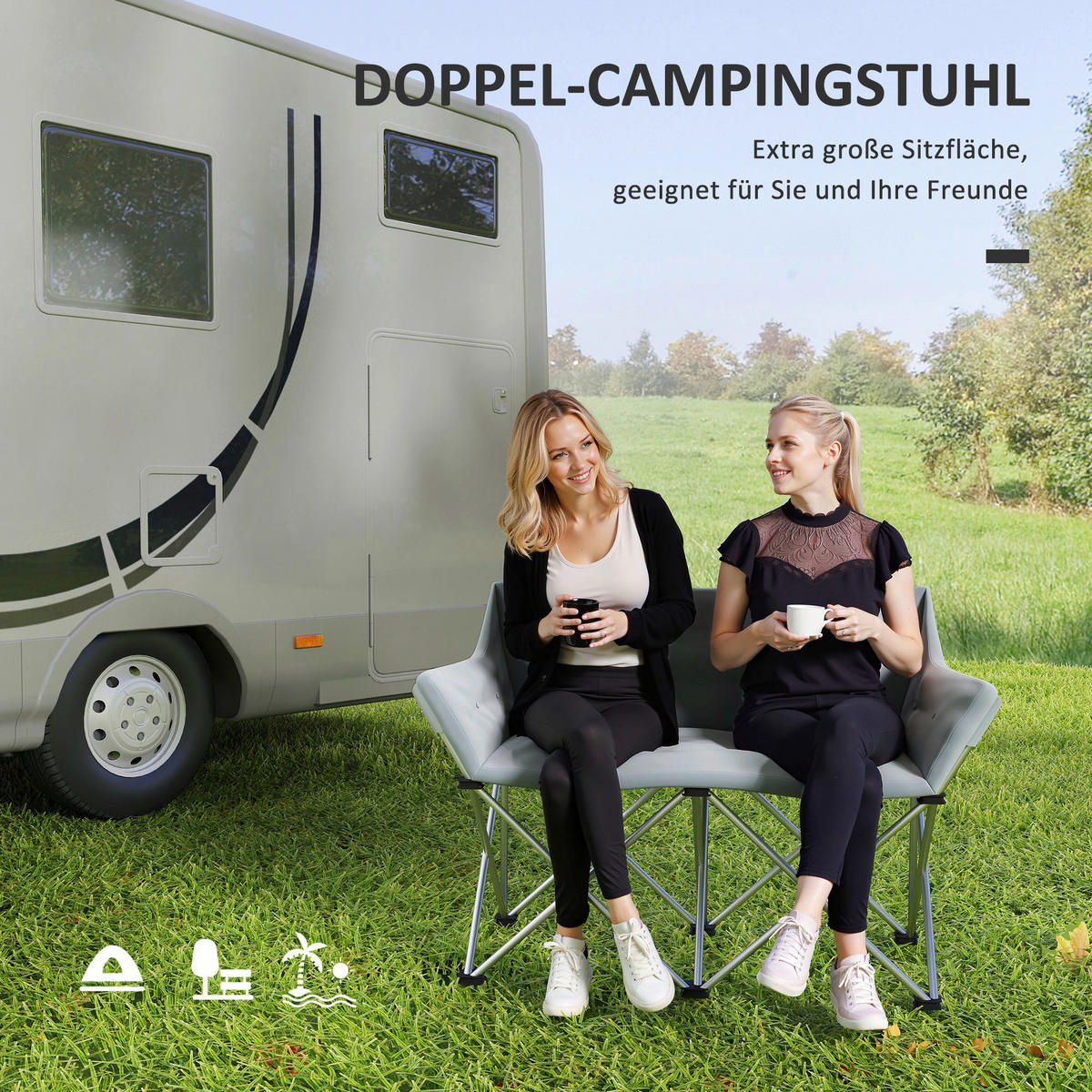 Outsunny Campingstuhl grau Metall B/H/L: ca. 57x95x120 cm Campingstuhl - grau (120,00/57,00/95,00cm) - Outsunny