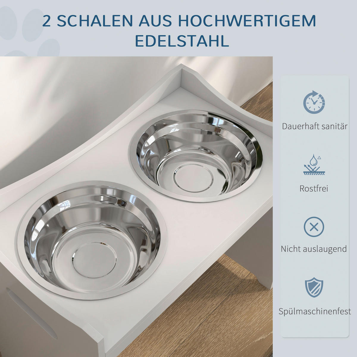 PawHut Futterstation weiß Edelstahl B/H/L: ca. 31,5x47x54 cm Futterstation - weiß (54,00/31,50/47,00cm) - PawHut