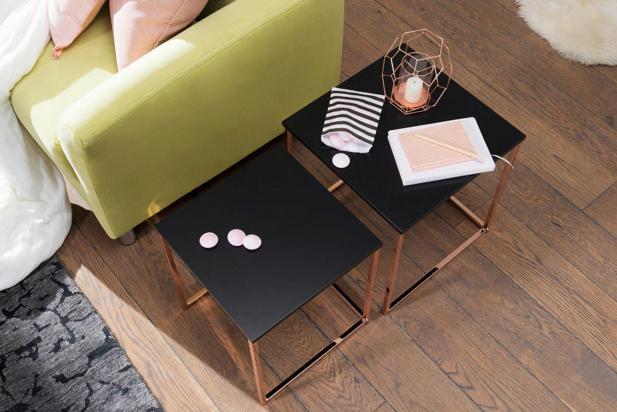 Beistelltisch 2er-Set schwarz Lack matt Kupfer lackiert MDF Metall 2er-Set - schwarz/Kupfer - Wohnling