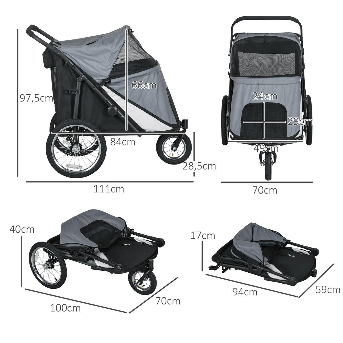PawHut Hundebuggy grau Polyester-Mischgewebe B/H/L: ca. 70x97,5x111 cm Hundebuggy - grau (111,00/70,00/97,50cm) - PawHut