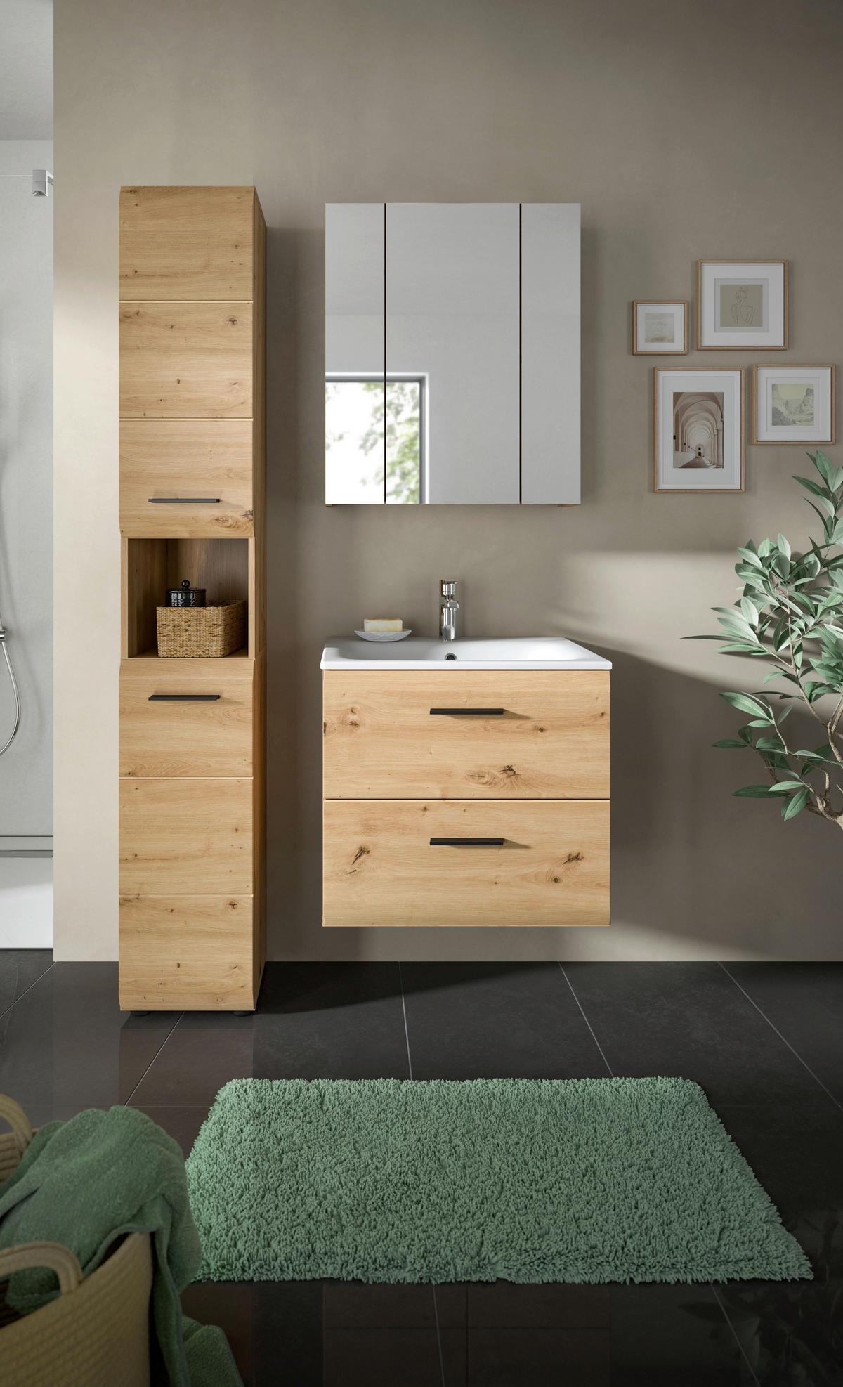 Badezimmer-Set Ice Artisan Oak Nachbildung B/H/T: ca. 105x185x46 cm Ice - (105,00/185,00/46,00cm) - xonox.home