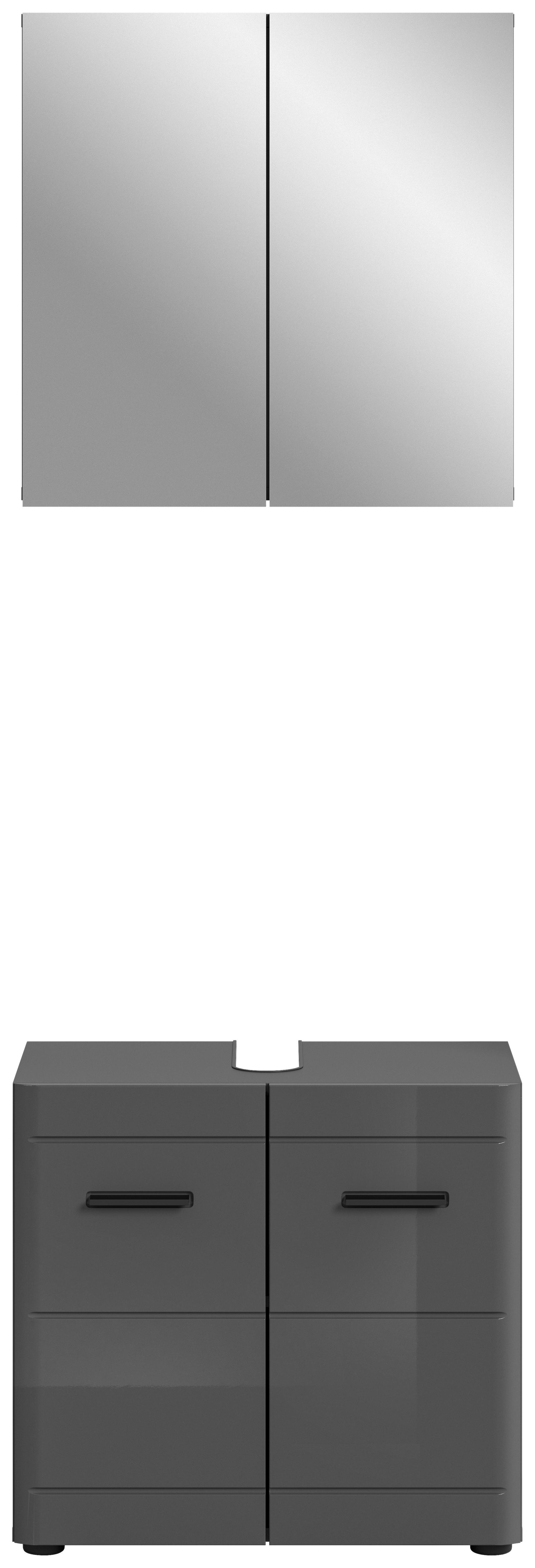 Badezimmer-Set SOFT grau grau Hochglanz B/H/T: ca. 60x190x34 cm SOFT - grau (60,00/190,00/34,00cm) - xonox.home