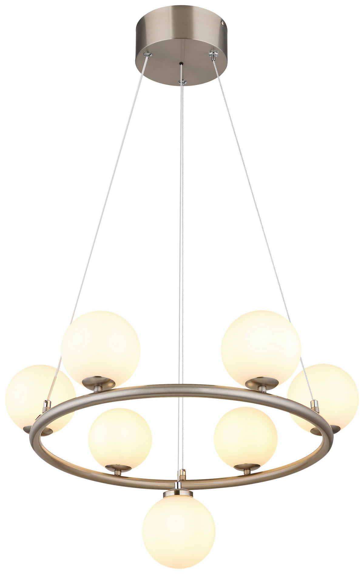 GLOBO Pendelleuchte nickel matt Opal schwarz Metall Glas Kunststoff H/D: ca. 120x60 cm G9 7 Brennstellen RIHA - nickel matt/schwarz (60,00/120,00cm) - GLOBO