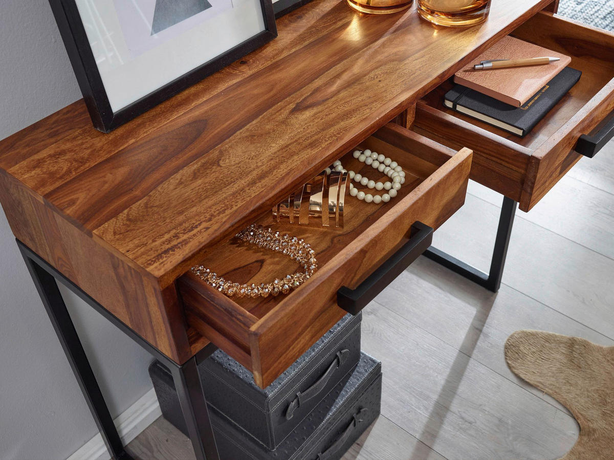 Konsolentisch natur schwarz pulverbeschichtet Echtholz Edelstahl B/H/T: ca. 90x76,5x35,5 cm Konsolentisch - natur/schwarz (90,00/76,50/35,50cm) - Wohnling