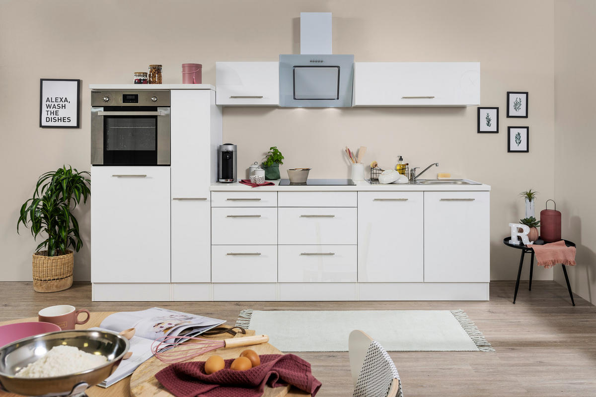 Respekta Küchenblock Amanda weiß Hochglanz B/H/T: ca. 300x200x60 cm Amanda - weiß/Edelstahloptik (300,00/200,00/60,00cm) - Respekta