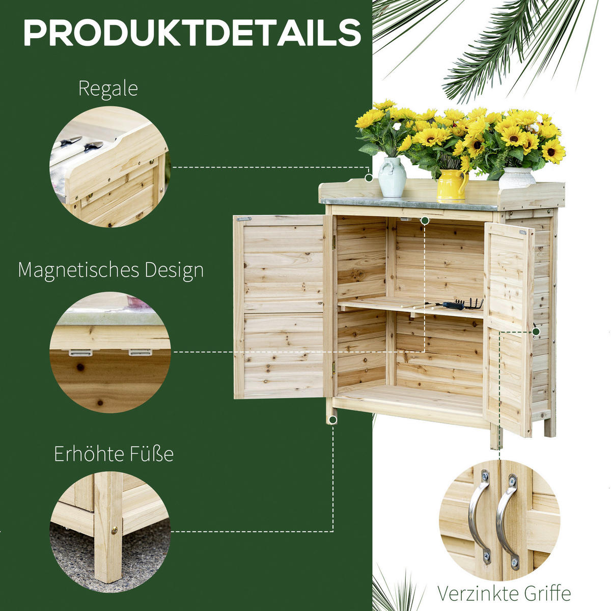 Outsunny Gartenschrank natur Holz B/H/T: ca. 83x92x40 cm Gartenschrank - natur (83,00/92,00/40,00cm) - Outsunny