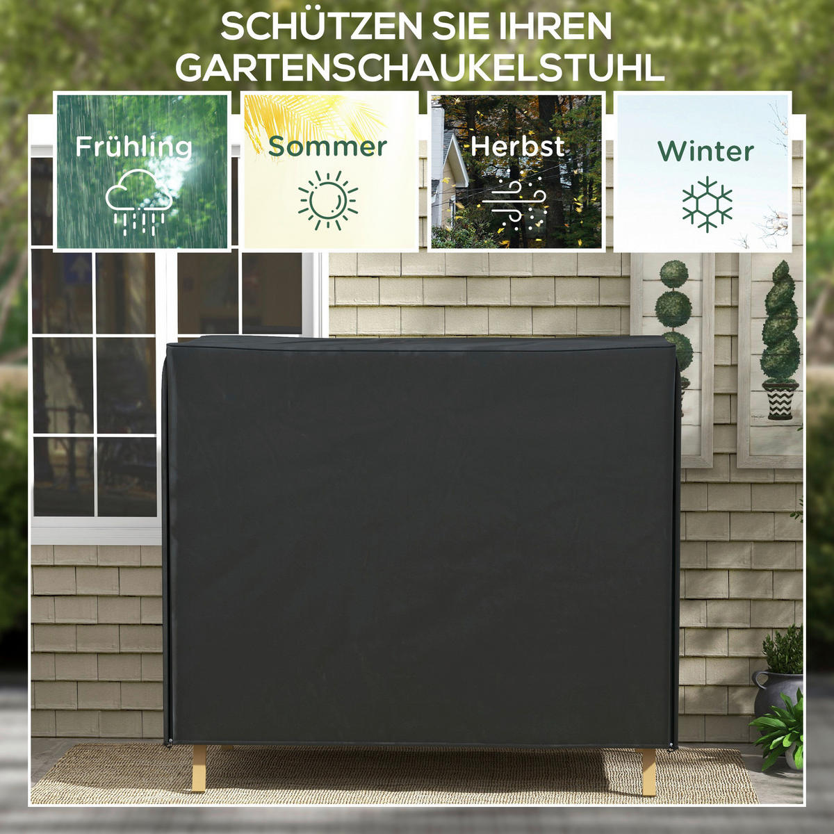 Outsunny Hollywoodschaukel-Abdeckung schwarz Polyester-Mischgewebe B/H/L: ca. 125x172x220 cm Hollywoodschaukel-Abdeckung - schwarz (220,00/125,00/172,00cm) - Outsunny