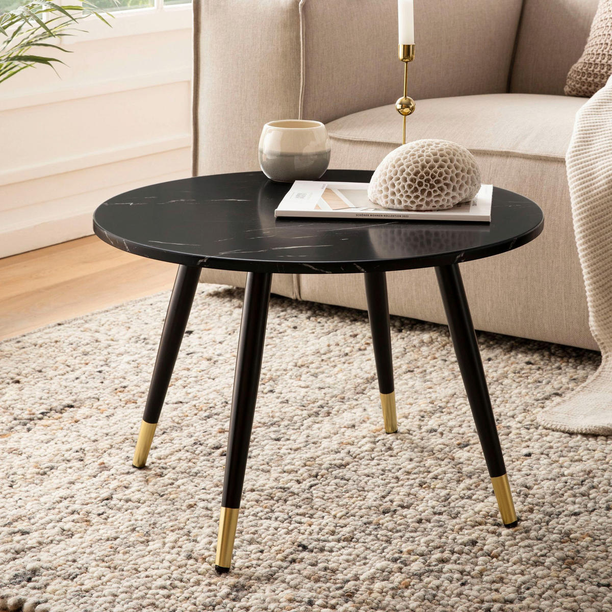 Couchtisch schwarz Marmor Optik B/H/T: ca. 60x41x60 cm Couchtisch - schwarz (60,00/41,00/60,00cm) - Wohnling