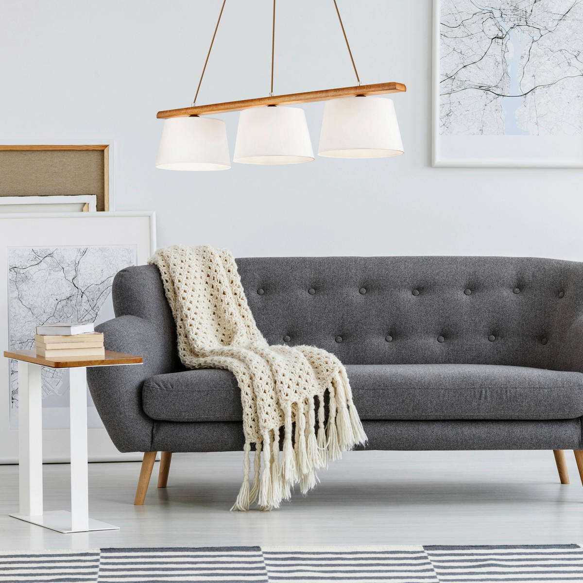 Lamkur Deckenleuchte Eiche rustikal Stahl Holz B/H/L: ca. 28x28x90 cm 3 Brennstellen Aida - Eiche/rustikal (90,00/28,00/28,00cm) - Lamkur