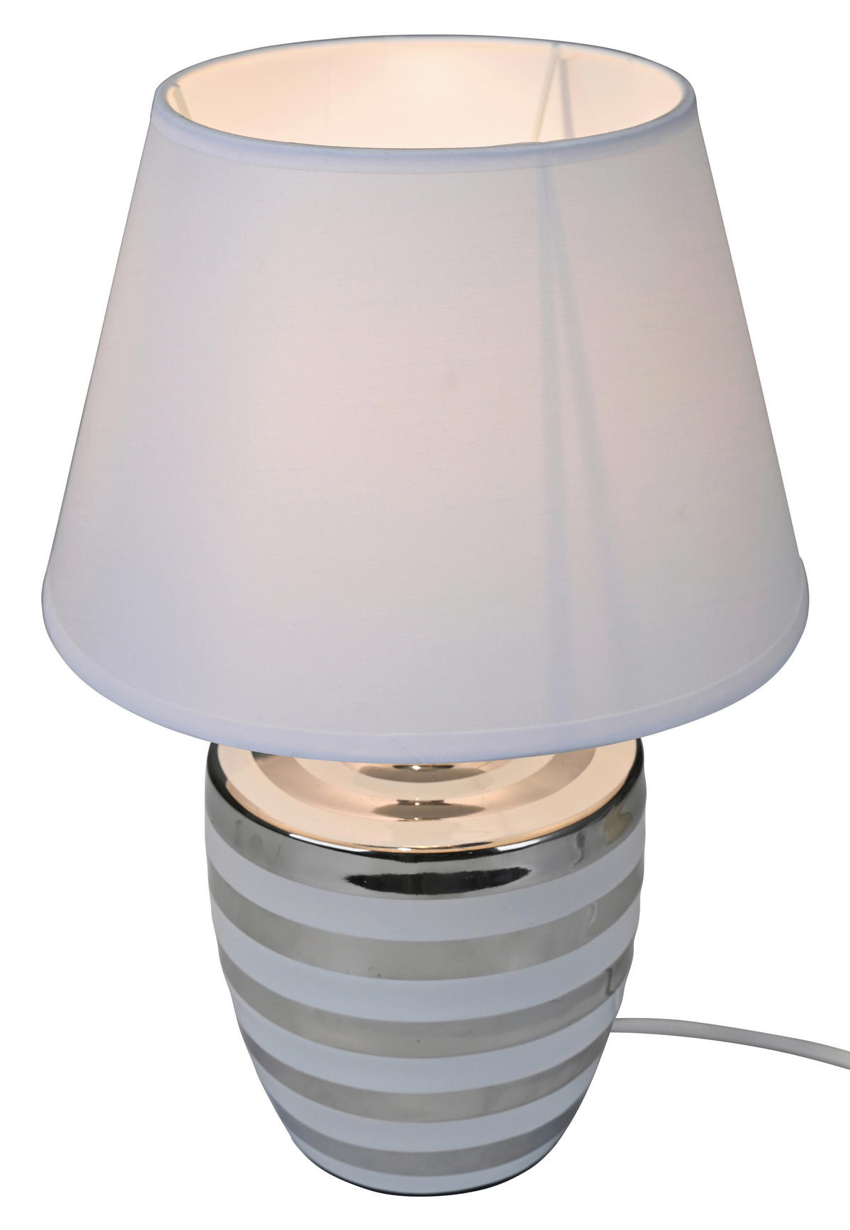 POCOline Keramik_Tischleuchte silber weiß Keramik B/H/L: ca. 25x37x26 cm E14 1 Brennstellen Tischleuchte-Keramik_Annelie - weiß/silber (26,00/25,00/37,00cm) - POCOline