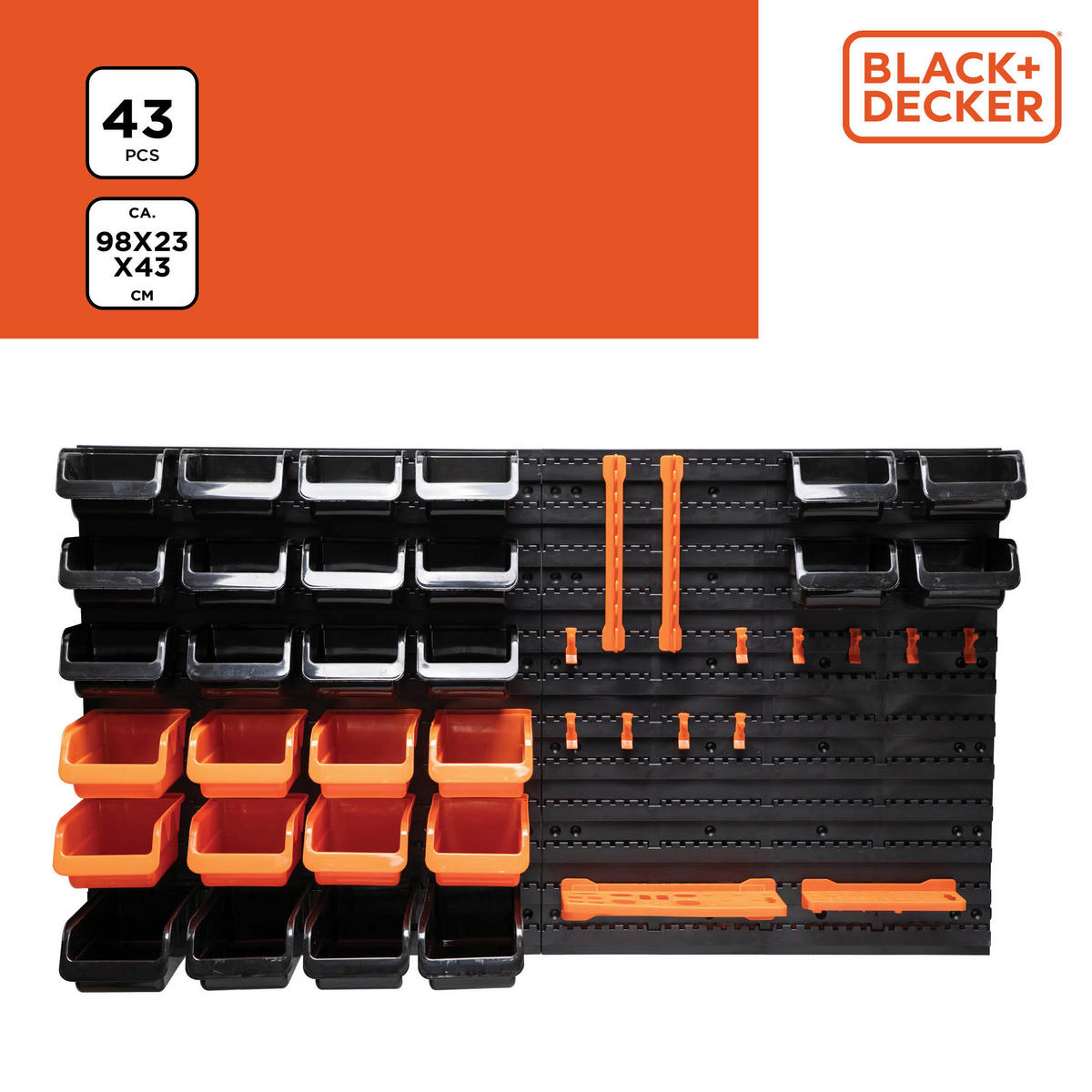 BLACK+DECKER Werkzeugwand orange B/H/L: ca. 14,2x56,3x50 cm Werkzeugwand_43tlg. - orange/schwarz (50,00/14,20/56,30cm) - BLACK+DECKER