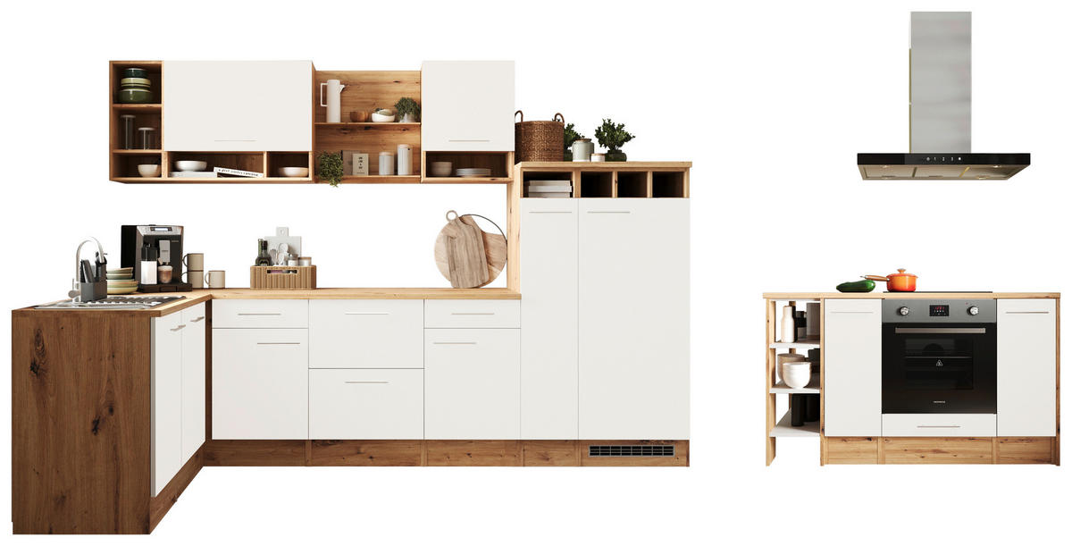 Respekta Inselküche Hilde weiß matt B/H/T: ca. 310x205x172 cm Hilde - Eiche/weiß (310,00/205,00/172,00cm) - Respekta