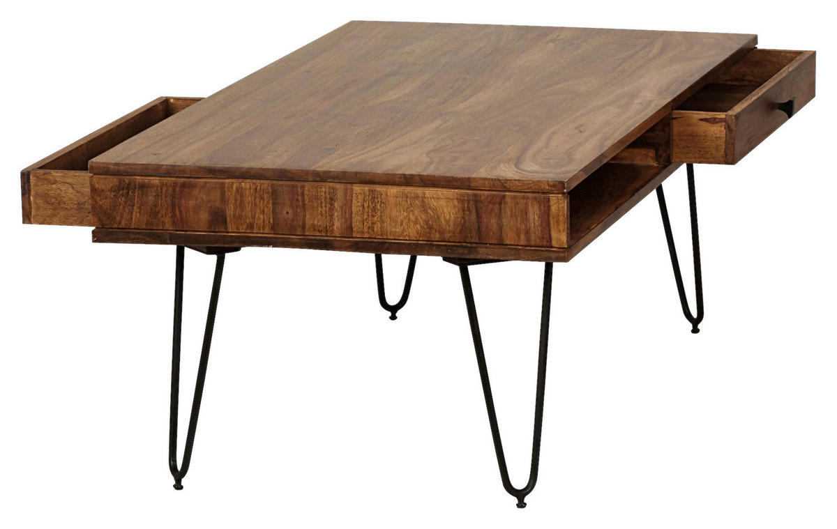 Wohnling Couchtisch natur schwarz Echtholz Metall B/H/T: ca. 110x40x60 cm Couchtisch - natur/schwarz (110,00/40,00/60,00cm) - Wohnling