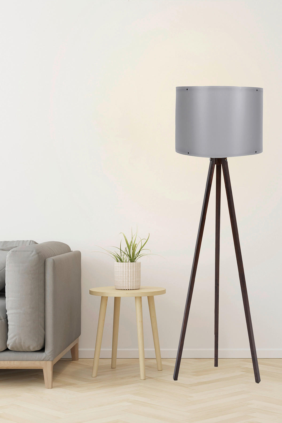 Opviq Stehleuchte nussbaum grau MDF Polypropylen B/H/T/L/D: ca. 38x145x38x38x38 cm E27 1 Brennstellen Stehleuchte_103 - nussbaum/grau (38,00/38,00/145,00cm) - Opviq