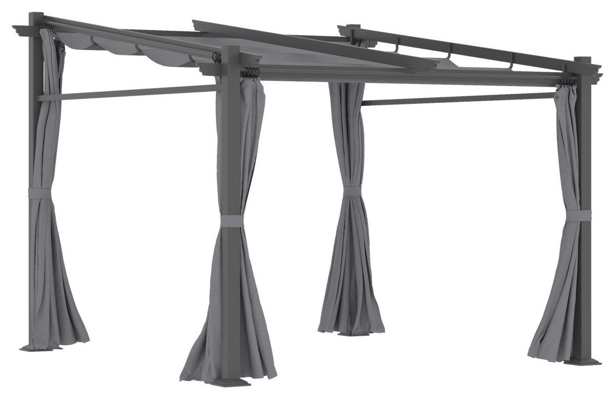 Outsunny Pergola mit Sonnendach grau Polyester B/H/L: ca. 295x230x297 cm Pergola_mit_Sonnendach - grau (297,00/295,00/230,00cm) - Outsunny