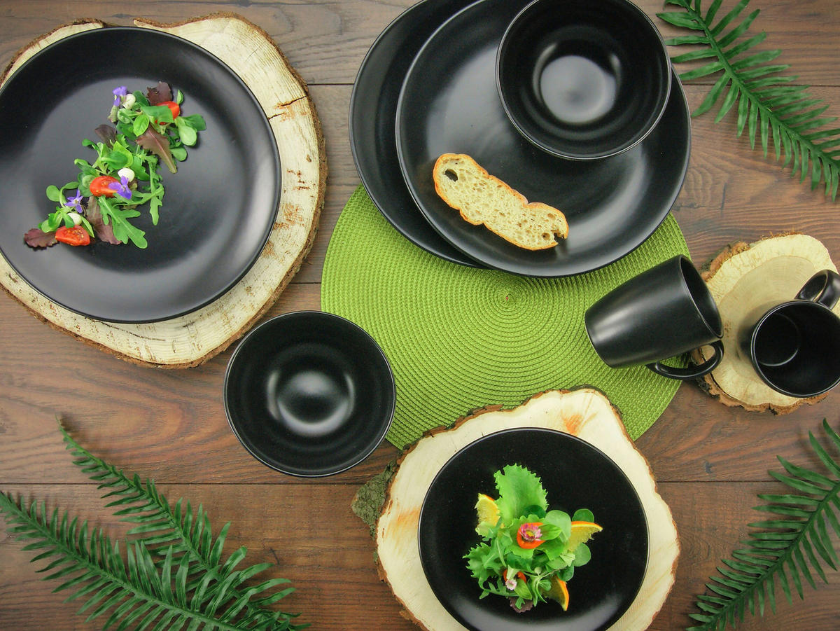 CreaTable Kombiservice Black Matt mattschwarz Steingut Black Matt - mattschwarz - CreaTable