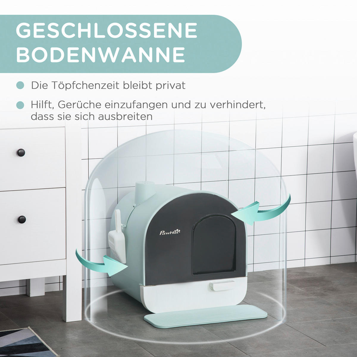 PawHut Katzentoilette grün Kunststoff B/H/L: ca. 44x47x43 cm Katzentoilette - grün (43,00/44,00/47,00cm) - PawHut
