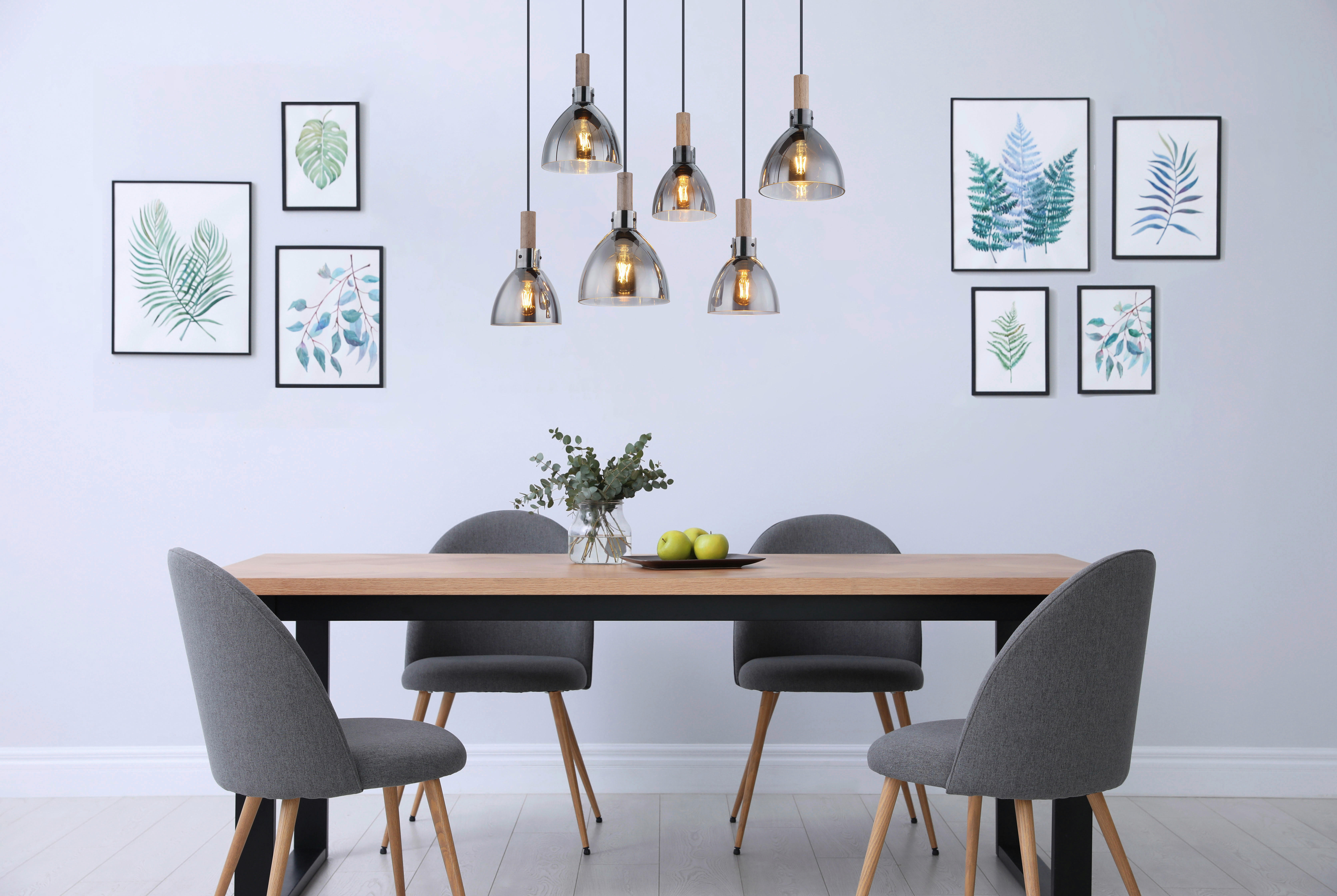 GLOBO Pendelleuchte schwarz dunkelbraun Metall MDF B/H/T: ca. 30x120x80 cm E27 6 Brennstellen MATTEA - dunkelbraun/schwarz (30,00/120,00/80,00cm) - GLOBO