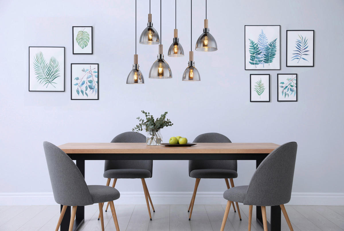 GLOBO Pendelleuchte schwarz dunkelbraun Metall MDF B/H/T: ca. 30x120x80 cm E27 6 Brennstellen MATTEA - dunkelbraun/schwarz (30,00/120,00/80,00cm) - GLOBO