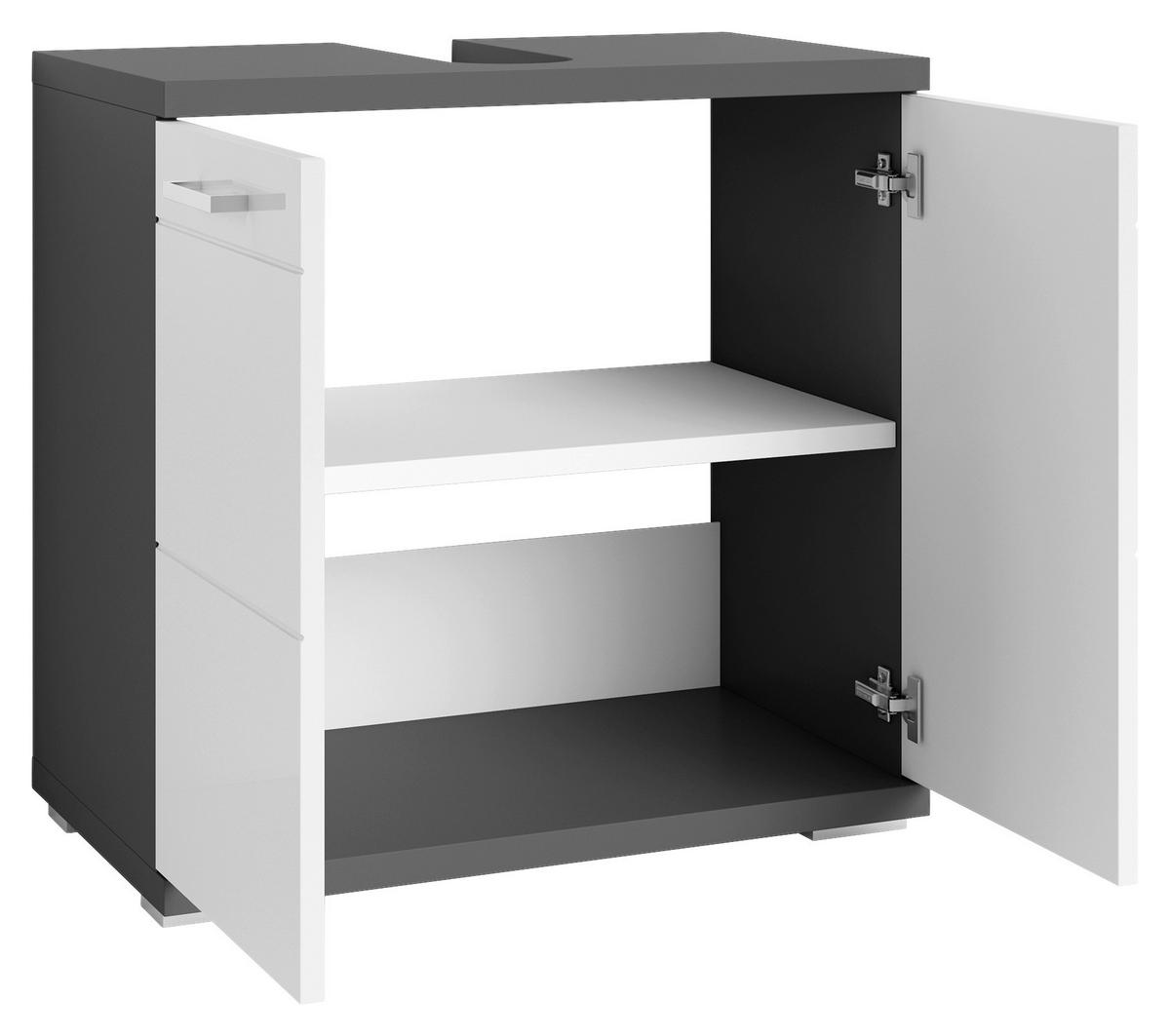 Waschbeckenunterschrank NEBRASKA anthrazit weiß Lack Hochglanz silber Holzwerkstoff Holzwerkstoff Metall B/H/T: ca. 60x59x31,5 cm NEBRASKA - weiß/anthrazit (60,00/59,00/31,50cm) - byLIVING