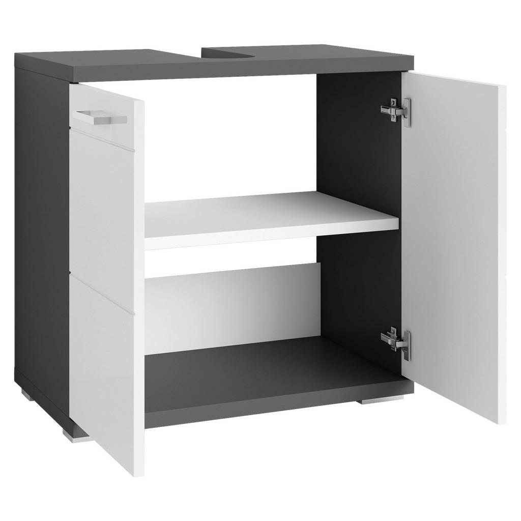 Thumbnail - Waschbeckenunterschrank NEBRASKA anthrazit weiß Lack Hochglanz silber Holzwerkstoff Holzwerkstoff Metall B/H/T: ca. 60x5...