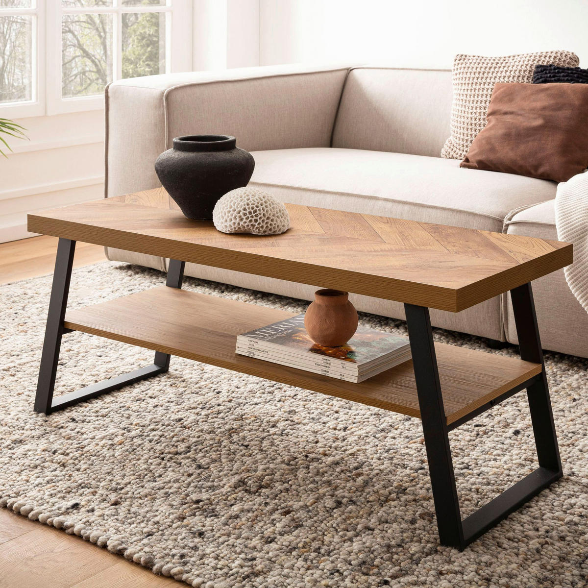 Couchtisch Eiche Optik schwarz B/H/T: ca. 100x41x40 cm Couchtisch - Eiche/schwarz (100,00/41,00/40,00cm) - Wohnling