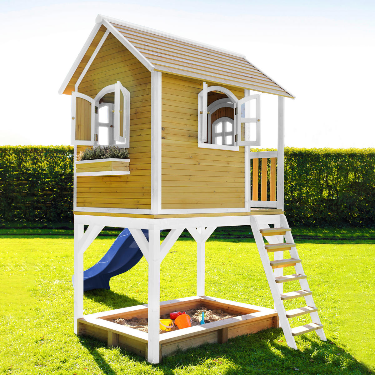 AXI Spielhaus Sarah braun B/H/L: ca. 370x291x191 cm Sarah - braun/blau (191,00/370,00/291,00cm) - AXI