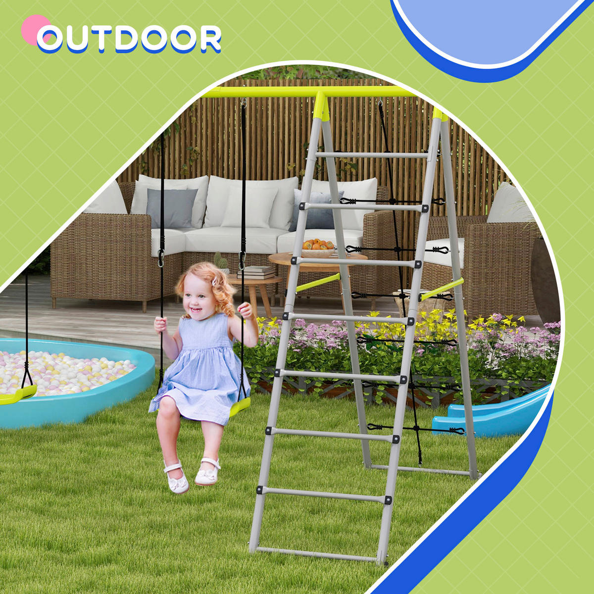 Outsunny Schaukel grün B/H/L: ca. 185x260x180 cm Kinderschaukel-Set - grün (180,00/185,00/260,00cm) - Outsunny