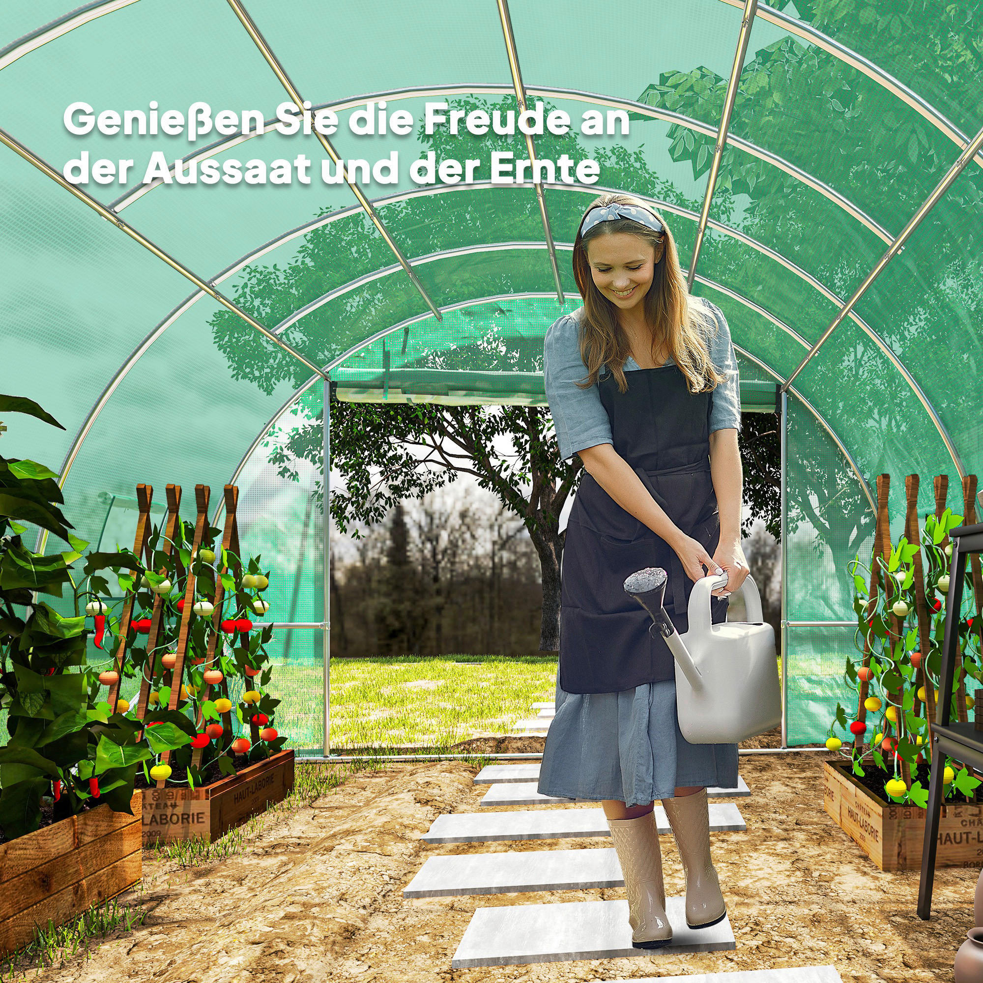 Outsunny Folientunnel B/H/L: ca. 298x198x398 cm Folientunnel - grün (398,00/298,00/198,00cm) - Outsunny