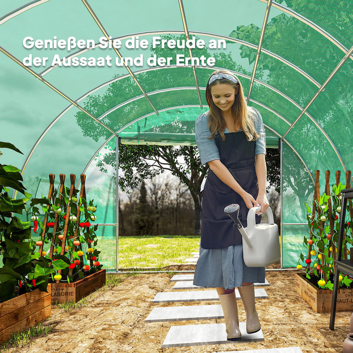 Outsunny Folientunnel B/H/L: ca. 298x198x398 cm Folientunnel - grün (398,00/298,00/198,00cm) - Outsunny