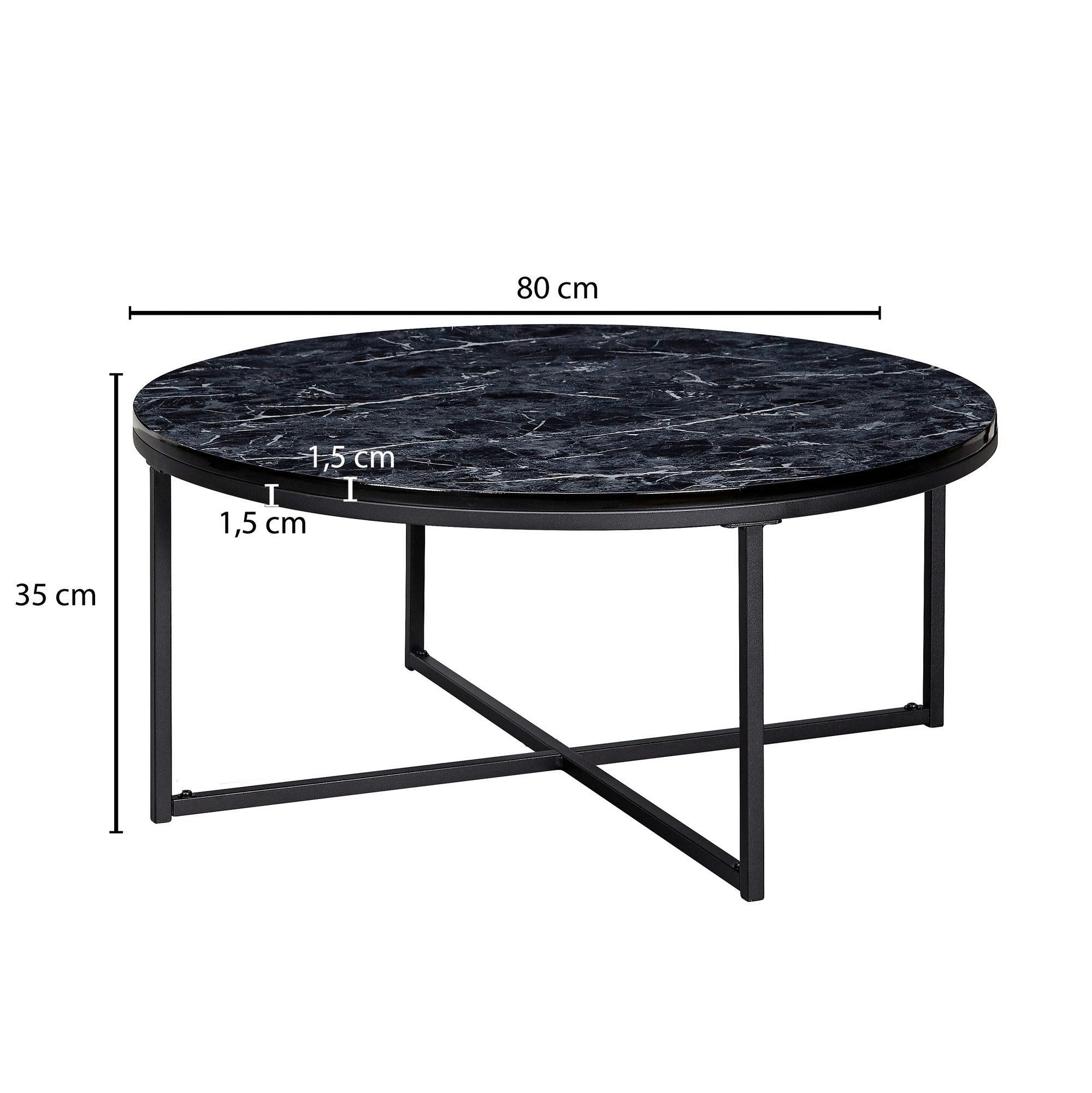 Couchtisch schwarz Marmor Optik schwarz B/H/T: ca. 80x35x80 cm Couchtisch - schwarz (80,00/35,00/80,00cm) - Wohnling