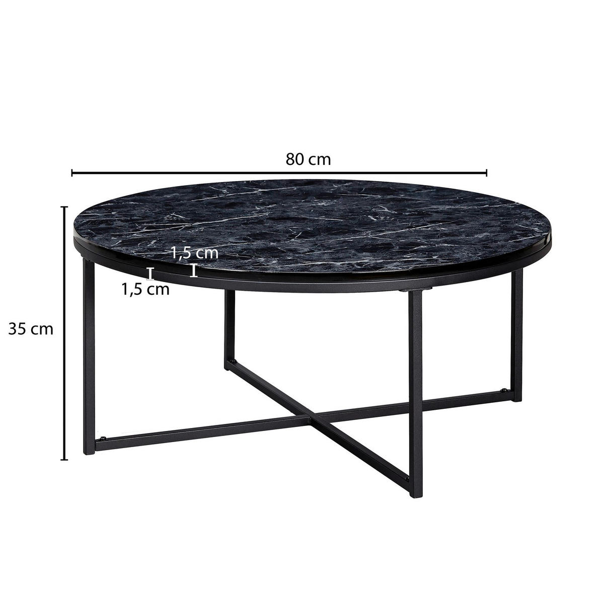 Couchtisch schwarz Marmor Optik schwarz B/H/T: ca. 80x35x80 cm Couchtisch - schwarz (80,00/35,00/80,00cm) - Wohnling